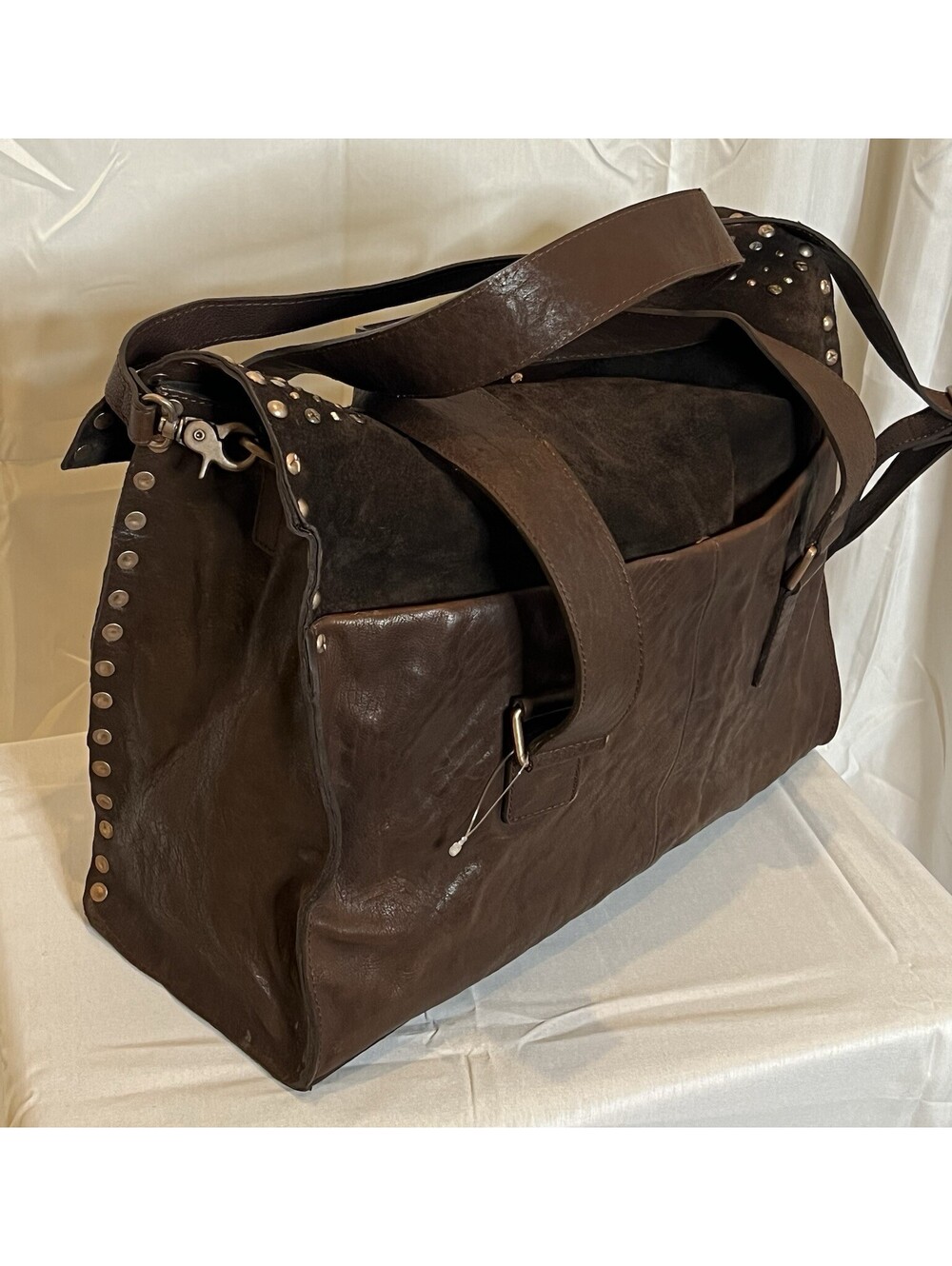Free People We The Free Shay Stud Tote Leather Suede Espresso Brown NWOT $298 - Picture 3 of 16